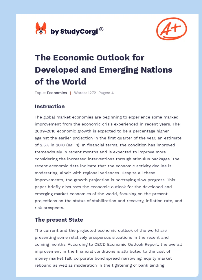 The Economic Outlook for Developed and Emerging Nations of the World. Page 1