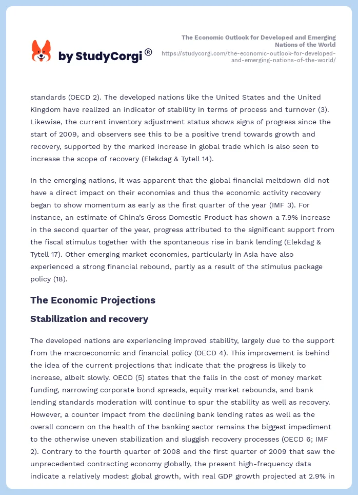 The Economic Outlook for Developed and Emerging Nations of the World. Page 2