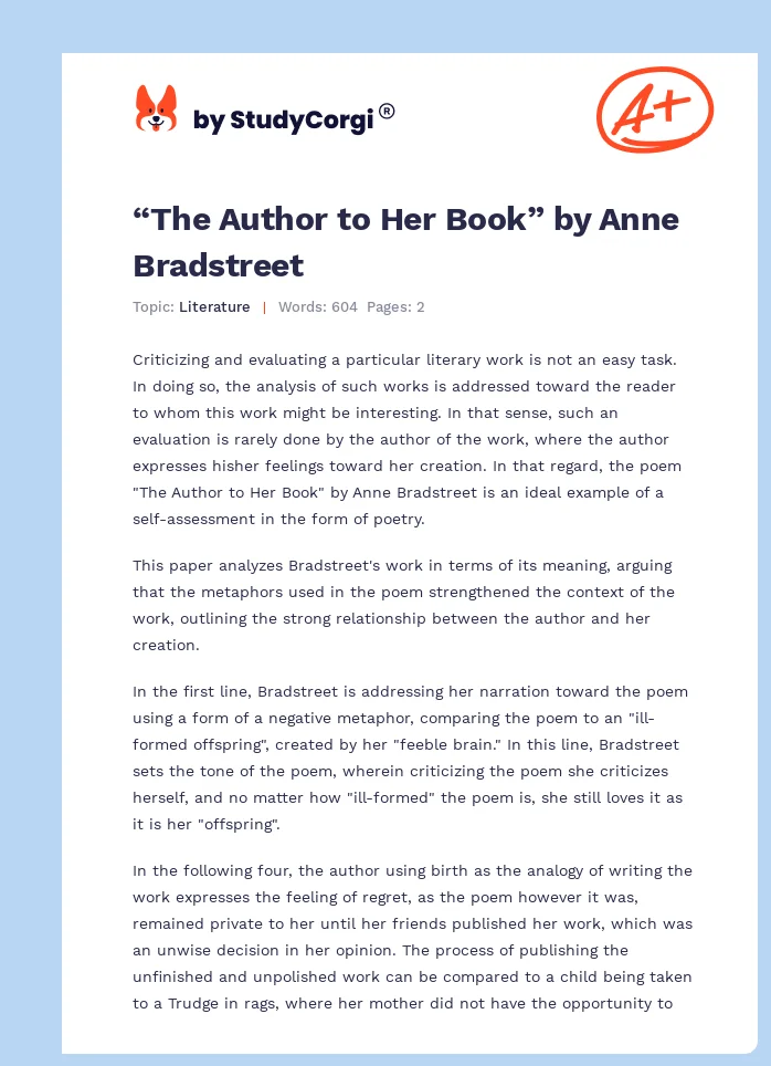 “The Author to Her Book” by Anne Bradstreet. Page 1