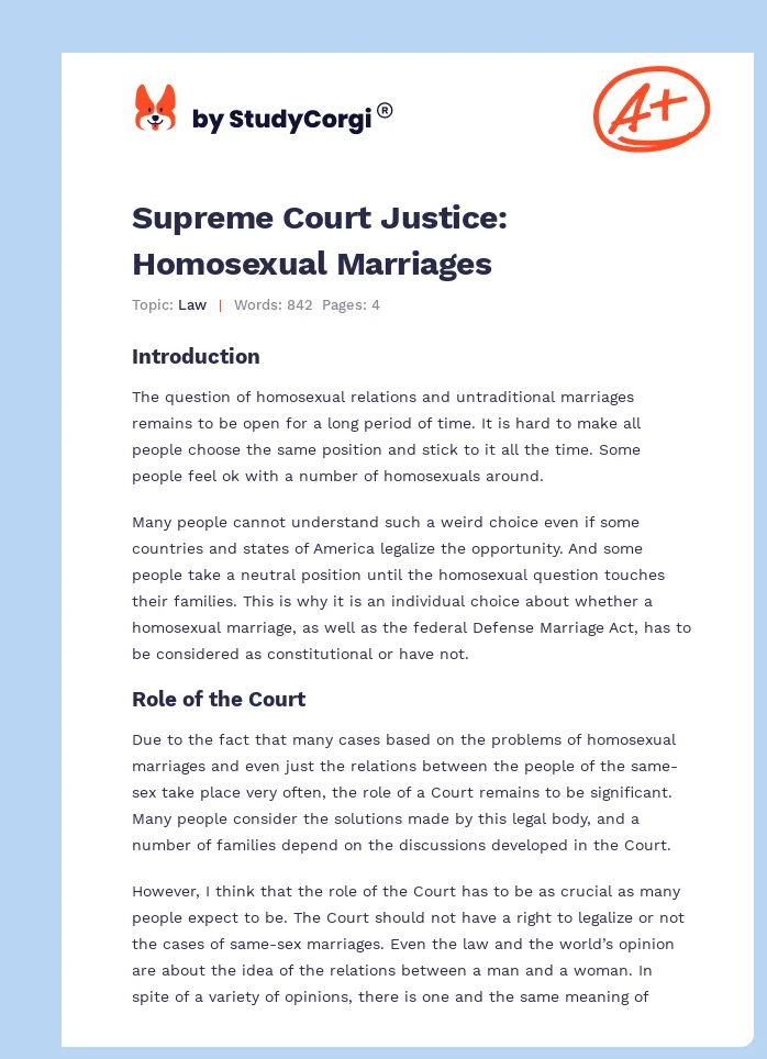 Supreme Court Justice: Homosexual Marriages. Page 1