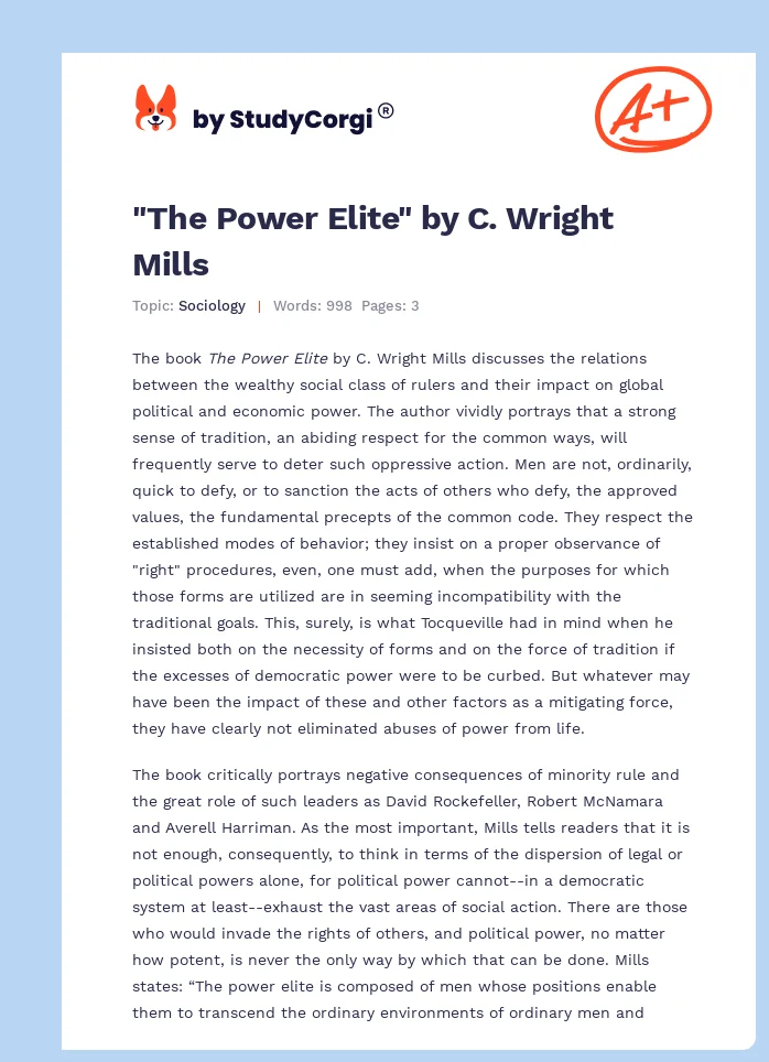 "The Power Elite" by C. Wright Mills. Page 1