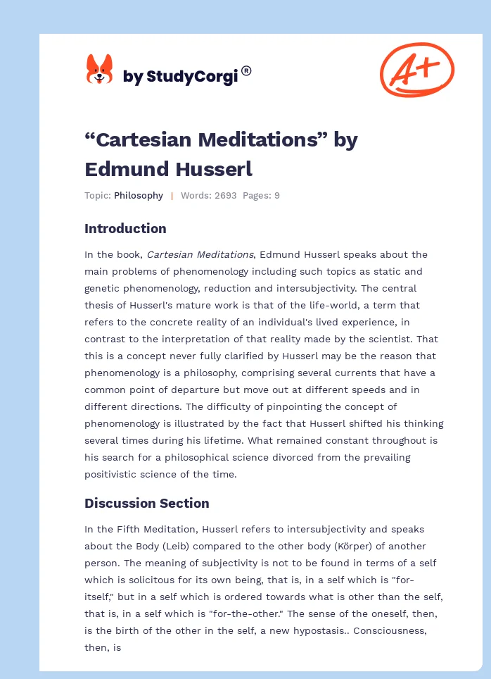 “Cartesian Meditations” by Edmund Husserl. Page 1