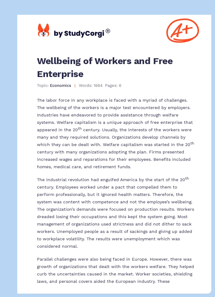 Wellbeing of Workers and Free Enterprise. Page 1