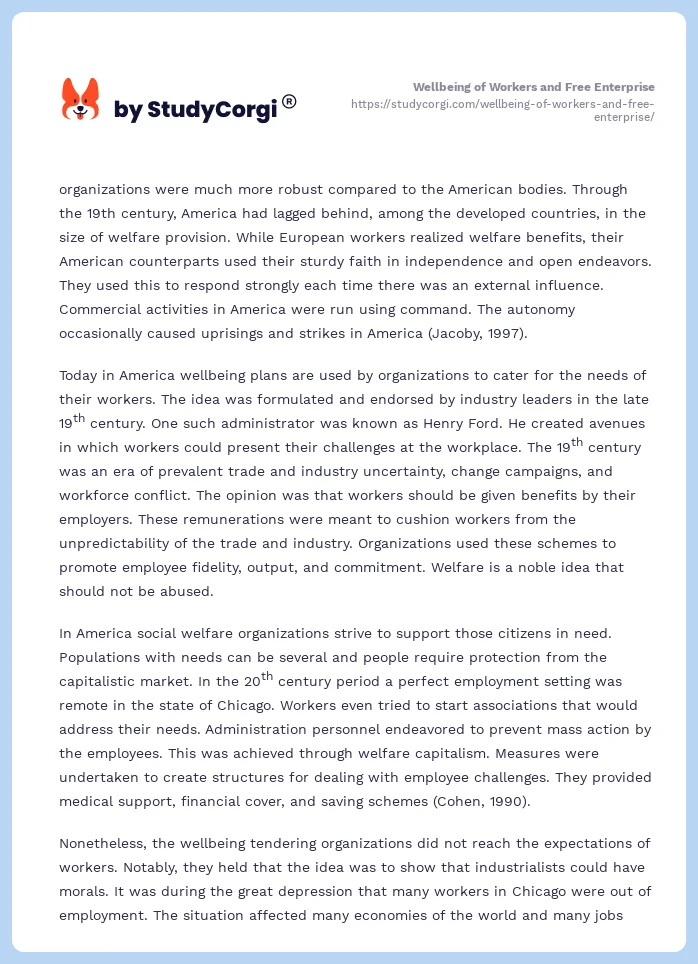 Wellbeing of Workers and Free Enterprise. Page 2