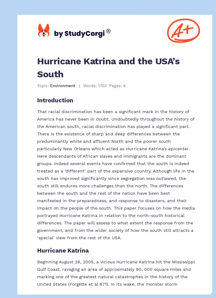 Hurricane Katrina and the USA’s South. Page 1