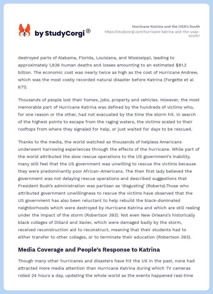 Hurricane Katrina and the USA’s South. Page 2