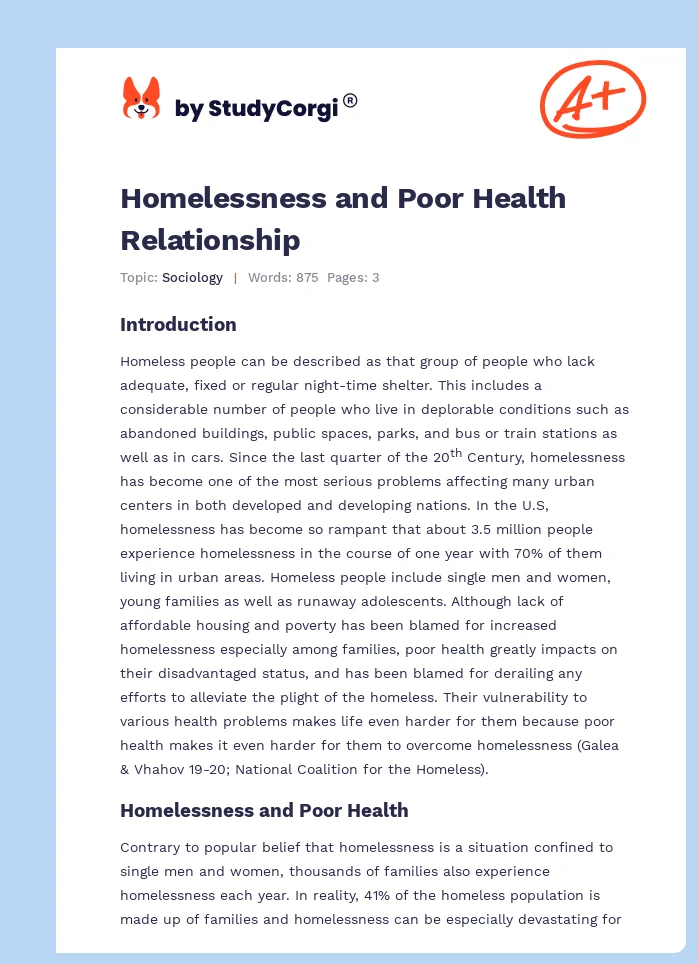Homelessness and Poor Health Relationship. Page 1