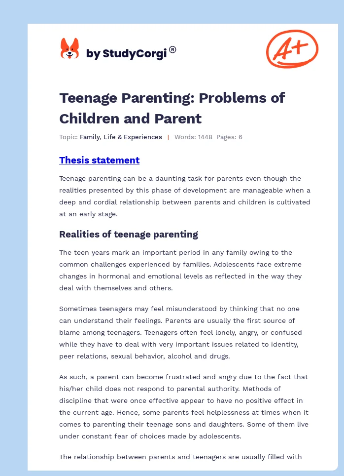 Teenage Parenting: Problems of Children and Parent. Page 1