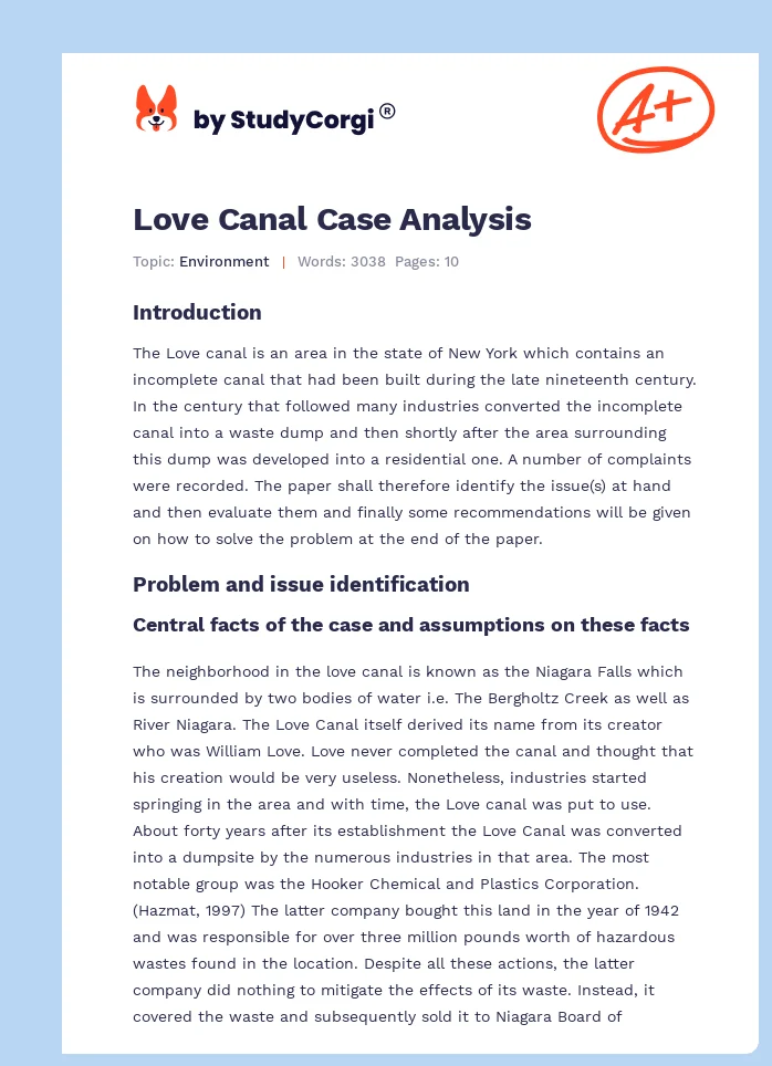 Love Canal Case Analysis. Page 1