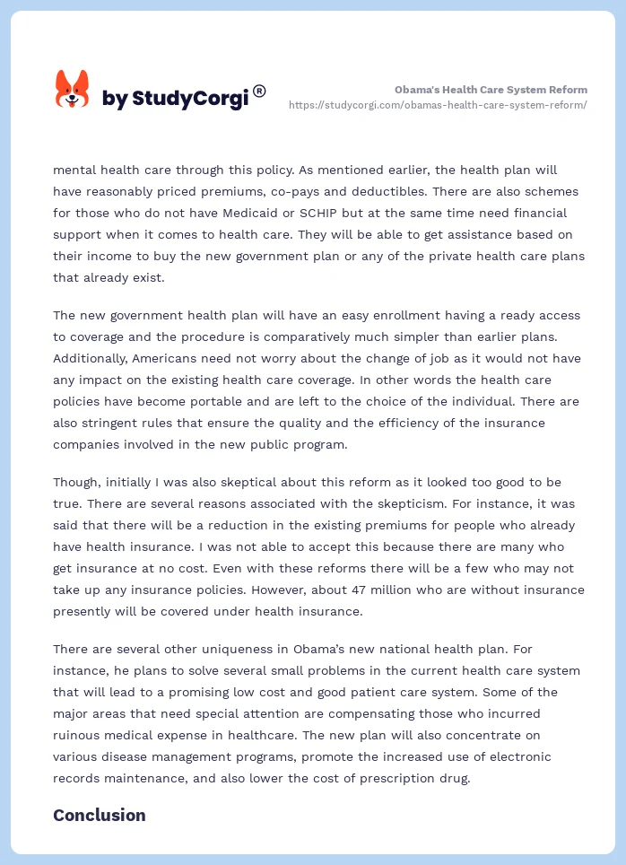 Obama's Health Care System Reform. Page 2