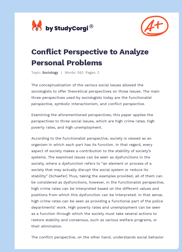 Conflict Perspective to Analyze Personal Problems. Page 1