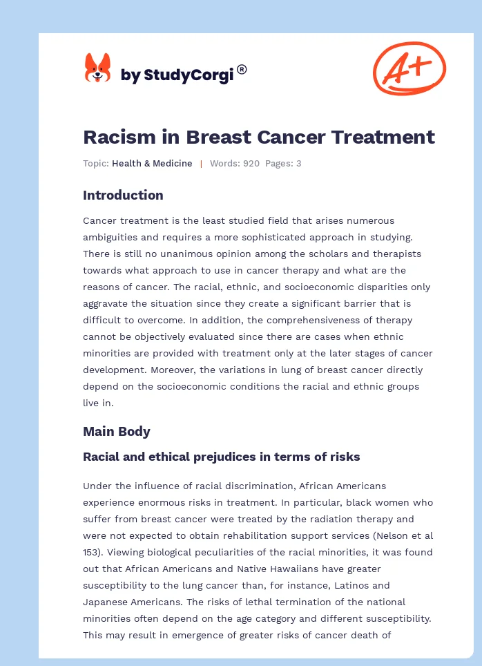 Racism in Breast Cancer Treatment. Page 1