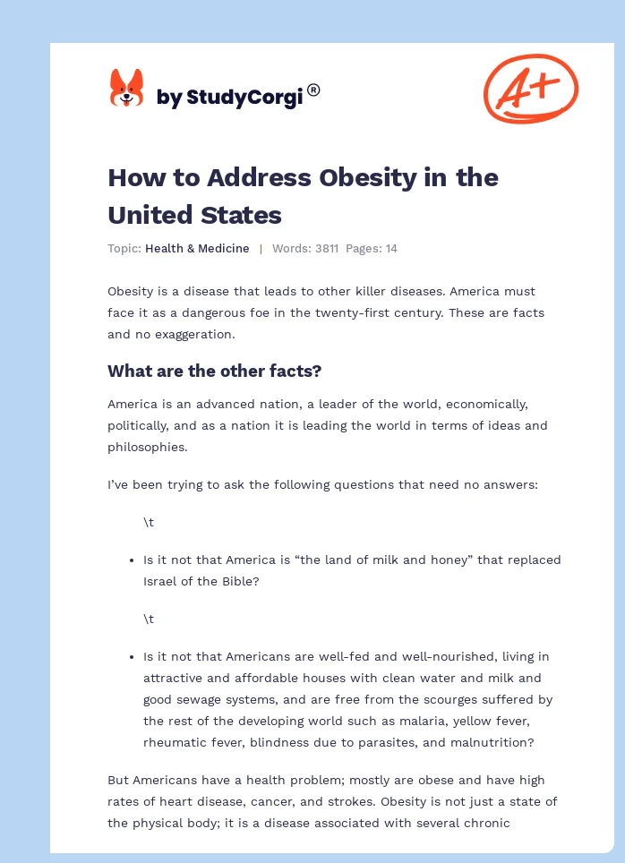 How to Address Obesity in the United States. Page 1