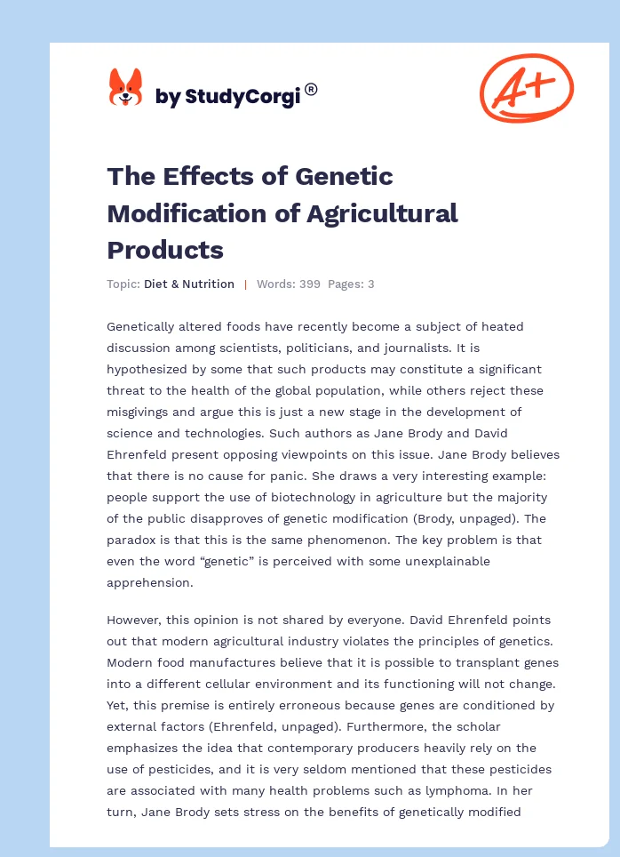 The Effects of Genetic Modification of Agricultural Products. Page 1