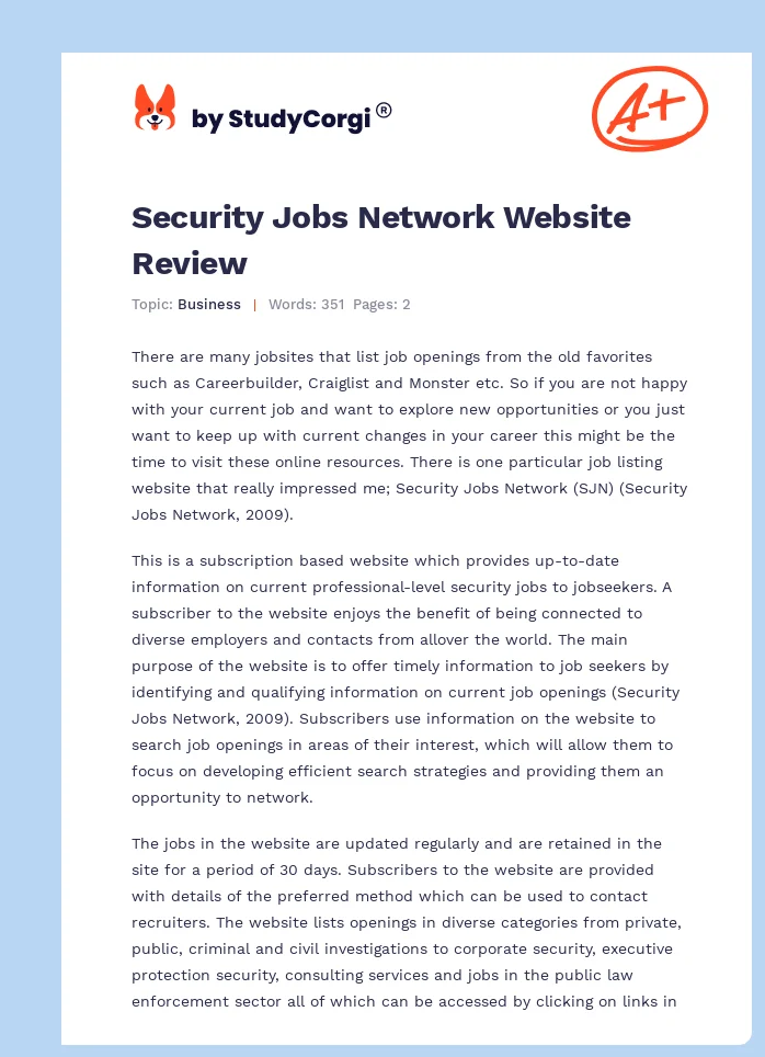 Security Jobs Network Website Review. Page 1