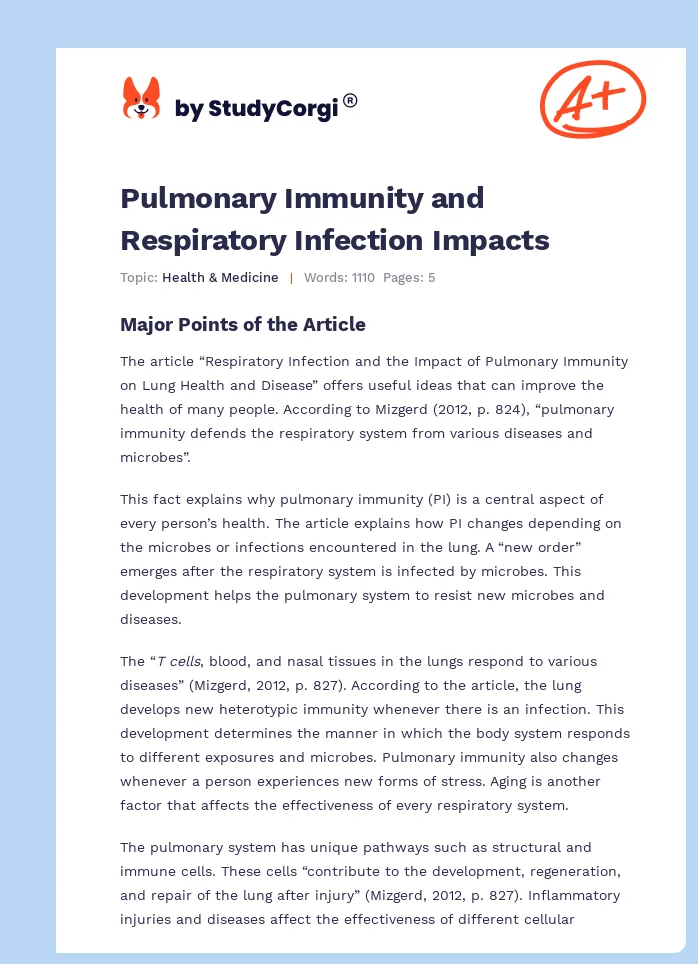 Pulmonary Immunity and Respiratory Infection Impacts. Page 1