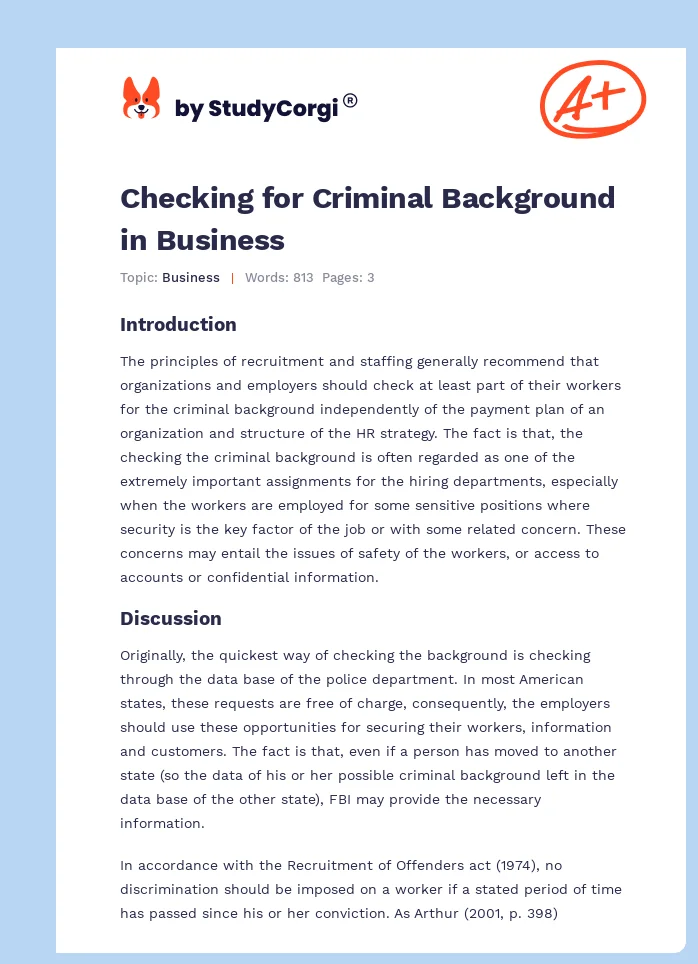 Checking for Criminal Background in Business. Page 1