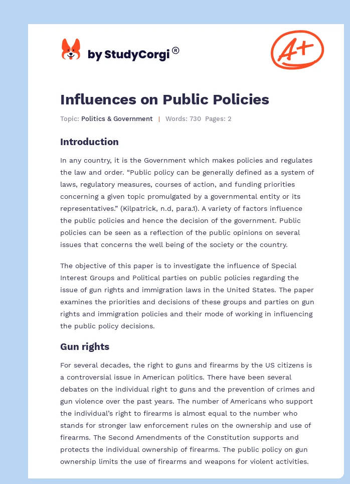 Influences on Public Policies. Page 1