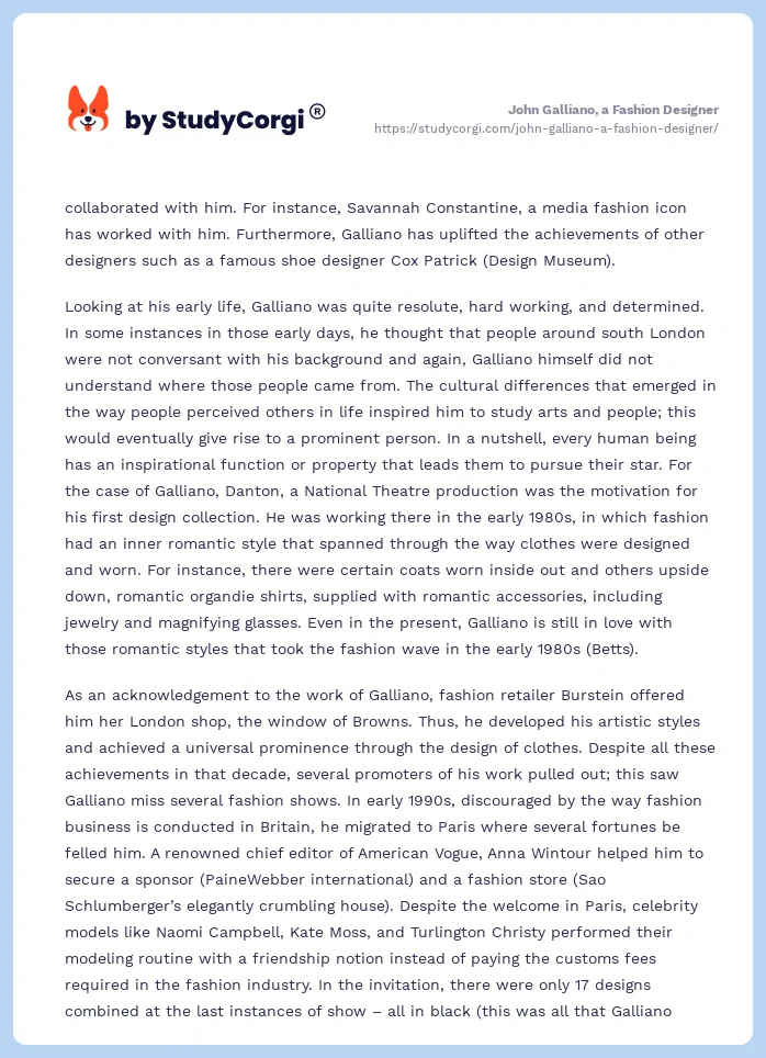John Galliano, a Fashion Designer. Page 2