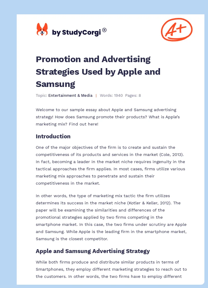 Promotion and Advertising Strategies Used by Apple and Samsung. Page 1