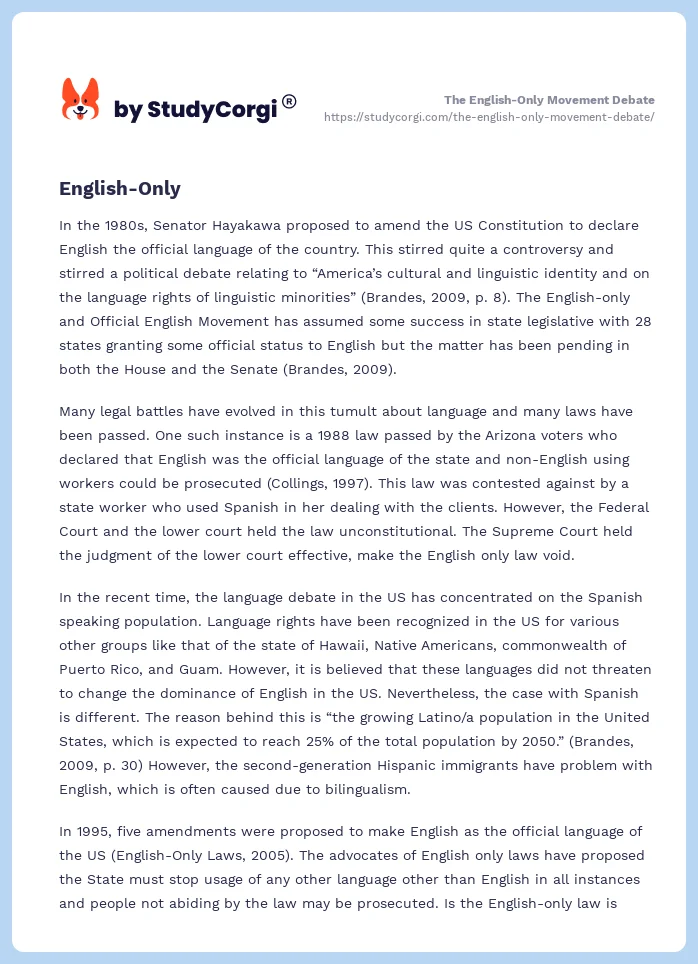 The English-Only Movement Debate. Page 2