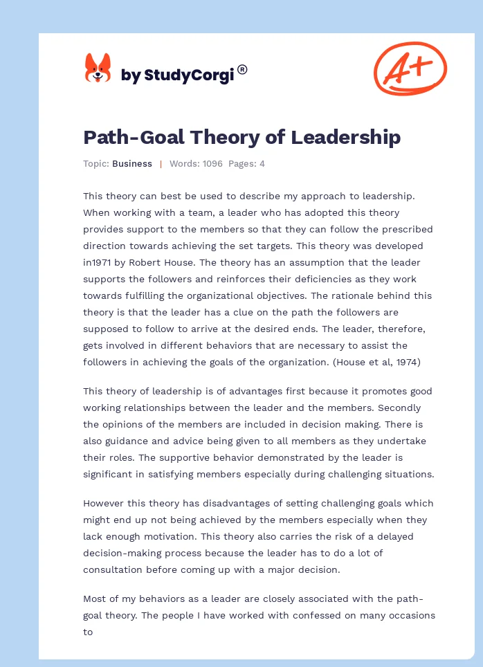 Path-Goal Theory of Leadership. Page 1