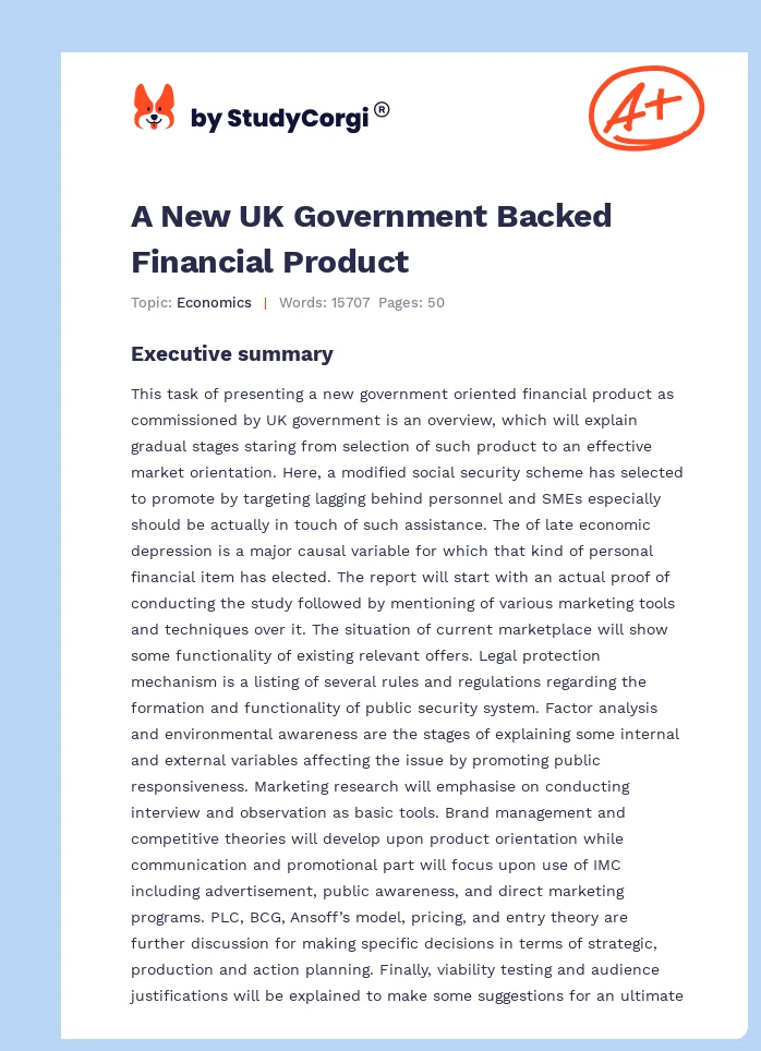 A New UK Government Backed Financial Product. Page 1