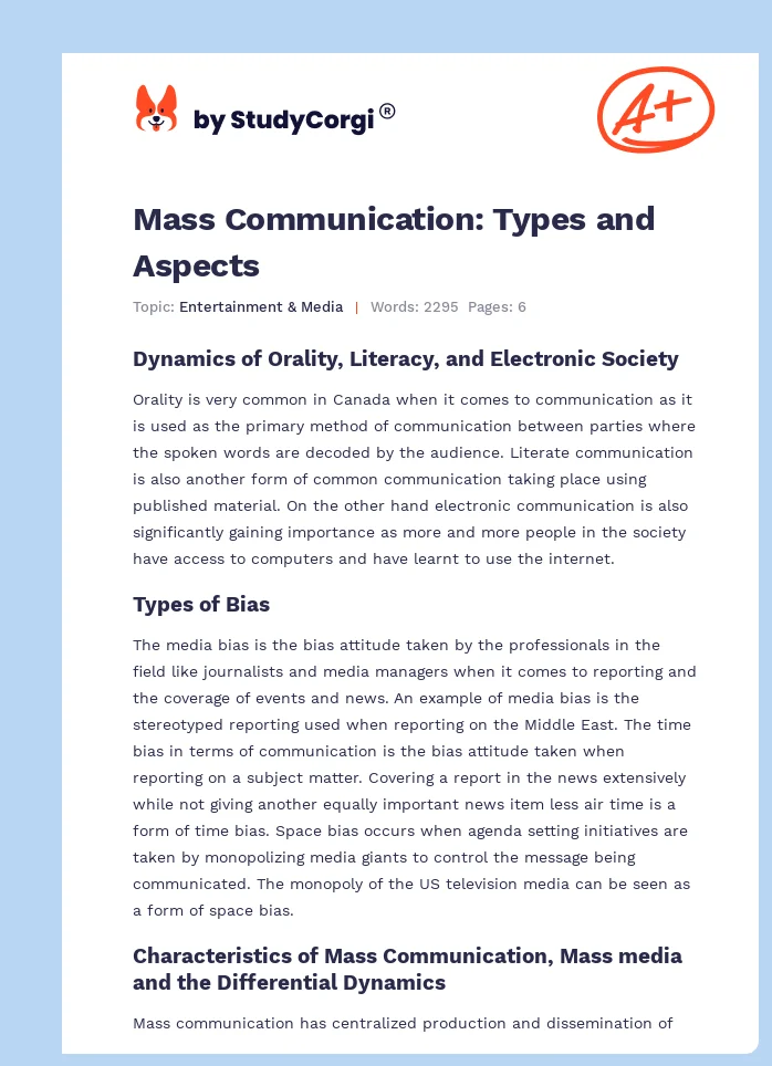 Mass Communication: Types and Aspects. Page 1