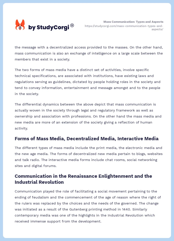 Mass Communication: Types and Aspects. Page 2