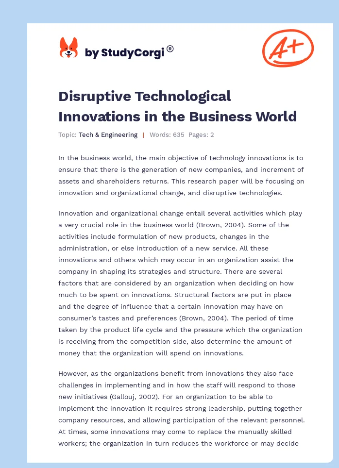 Disruptive Technological Innovations in the Business World. Page 1