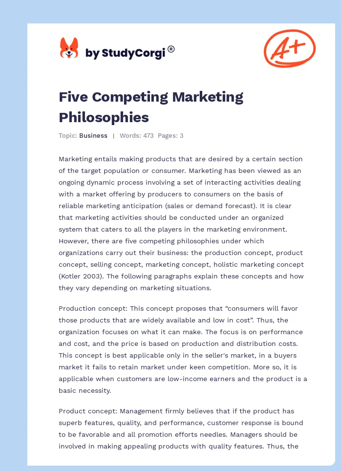 Five Competing Marketing Philosophies. Page 1