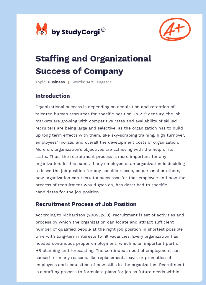 Staffing and Organizational Success of Company. Page 1