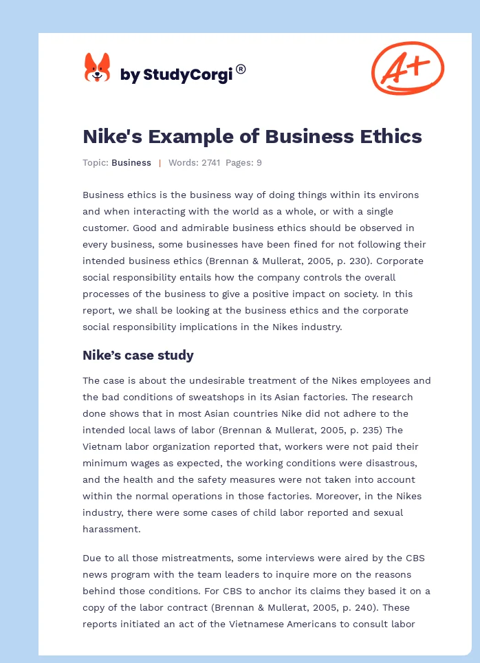 Nike's Example of Business Ethics. Page 1