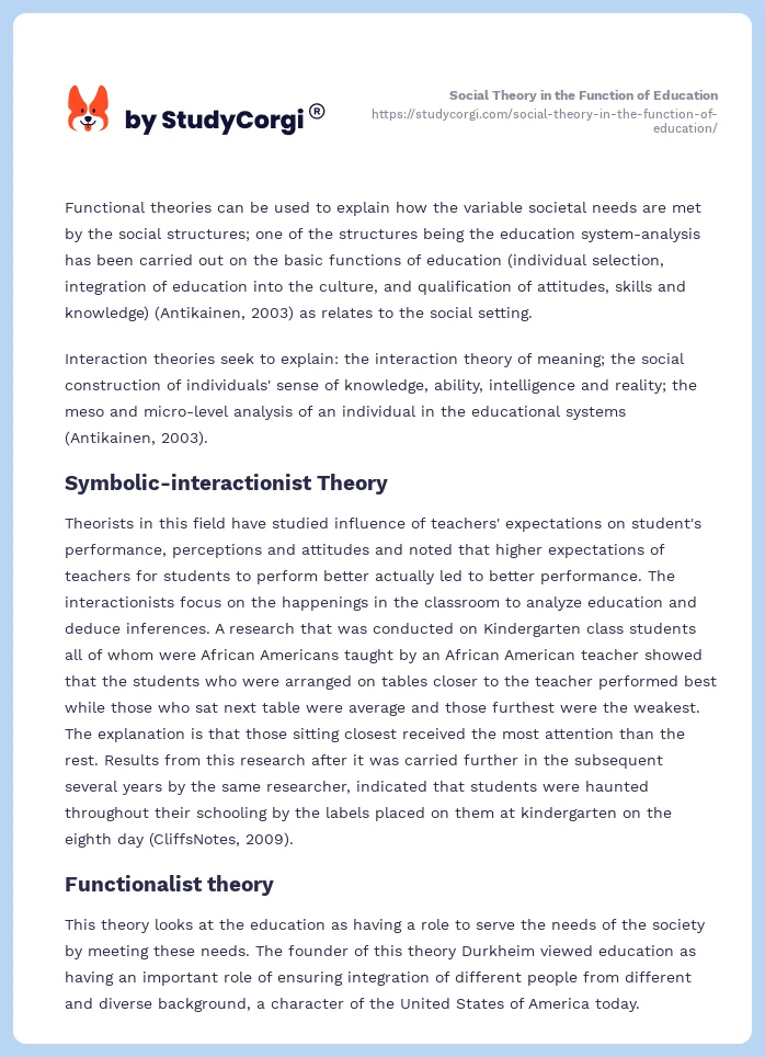 Social Theory in the Function of Education. Page 2
