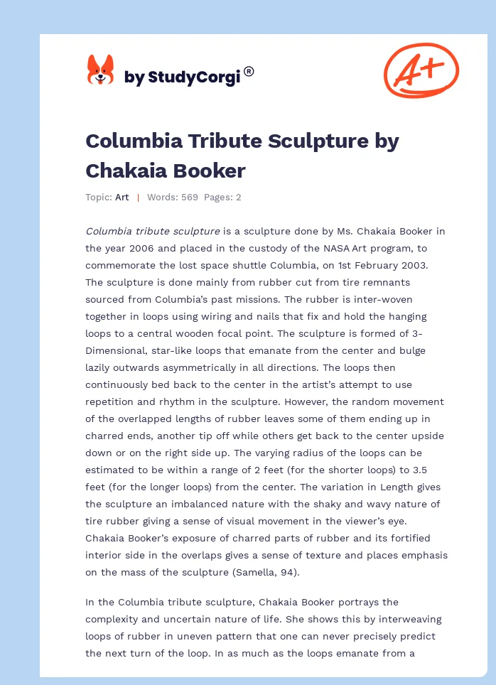 Columbia Tribute Sculpture by Chakaia Booker. Page 1