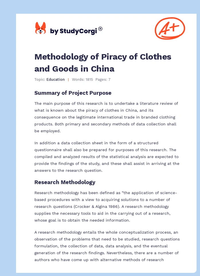 Methodology of Piracy of Clothes and Goods in China. Page 1