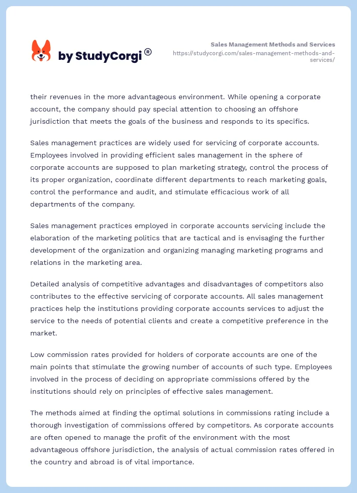 Sales Management Methods and Services. Page 2