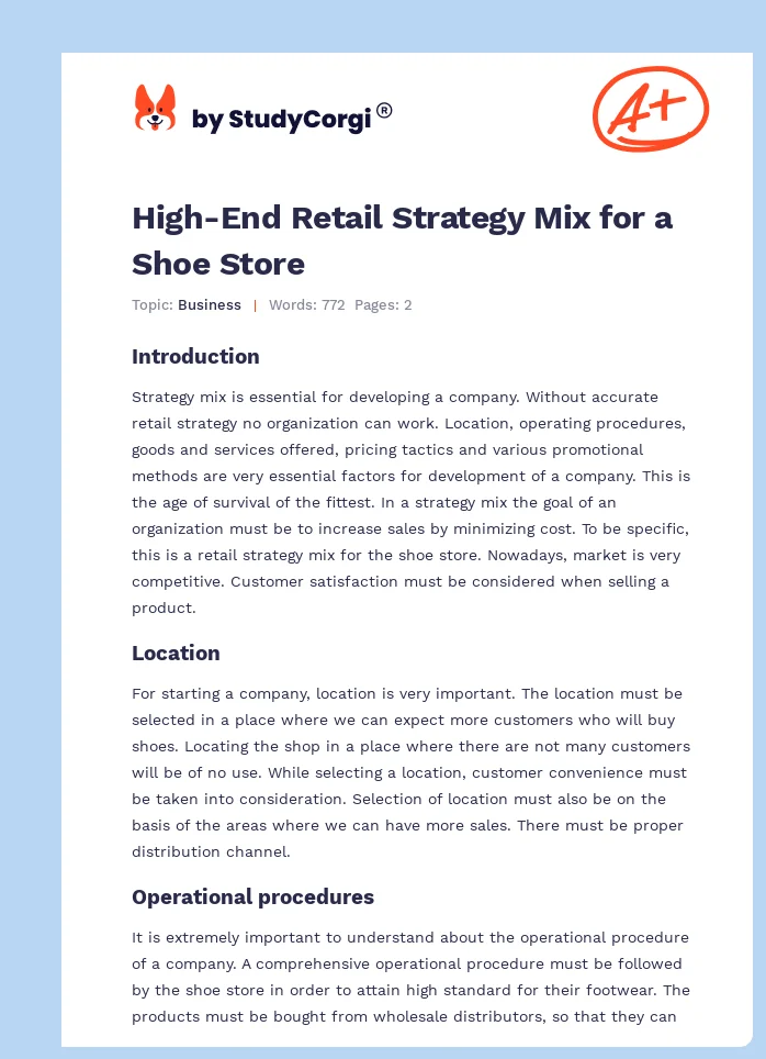 High-End Retail Strategy Mix for a Shoe Store. Page 1
