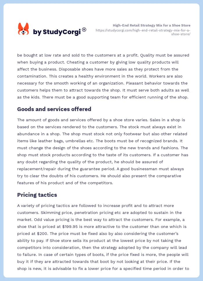 High-End Retail Strategy Mix for a Shoe Store. Page 2