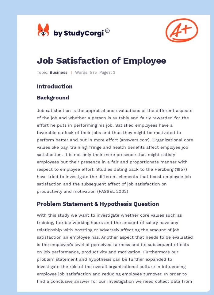 Job Satisfaction of Employee. Page 1