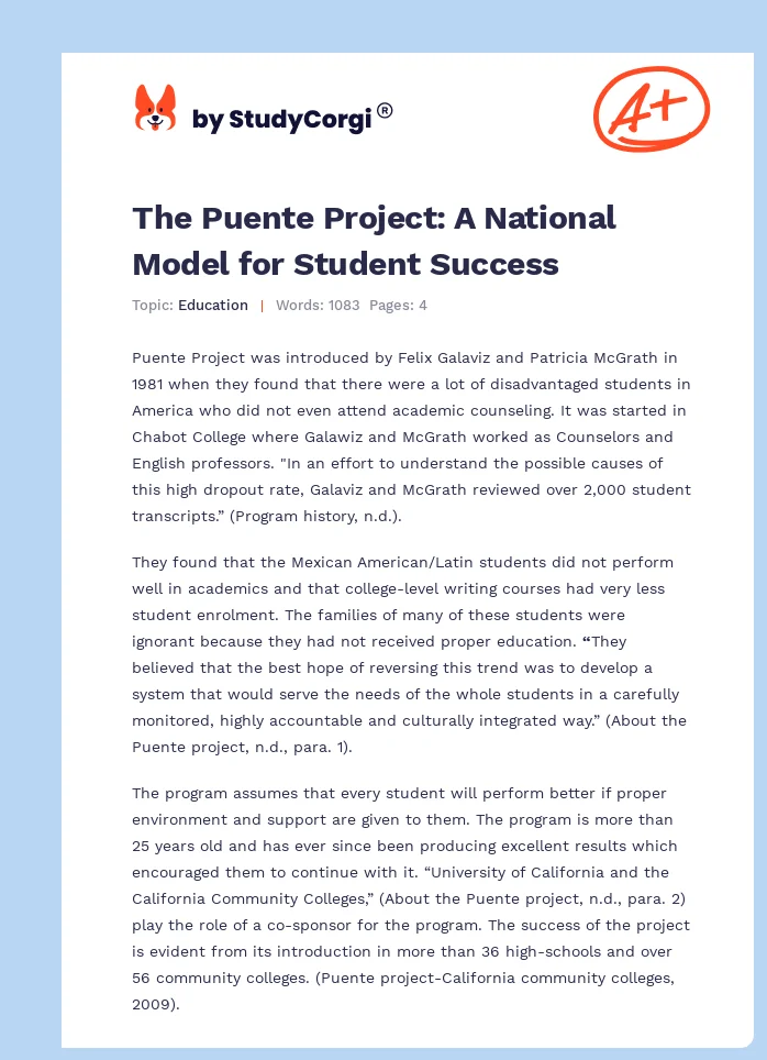 The Puente Project: A National Model for Student Success. Page 1