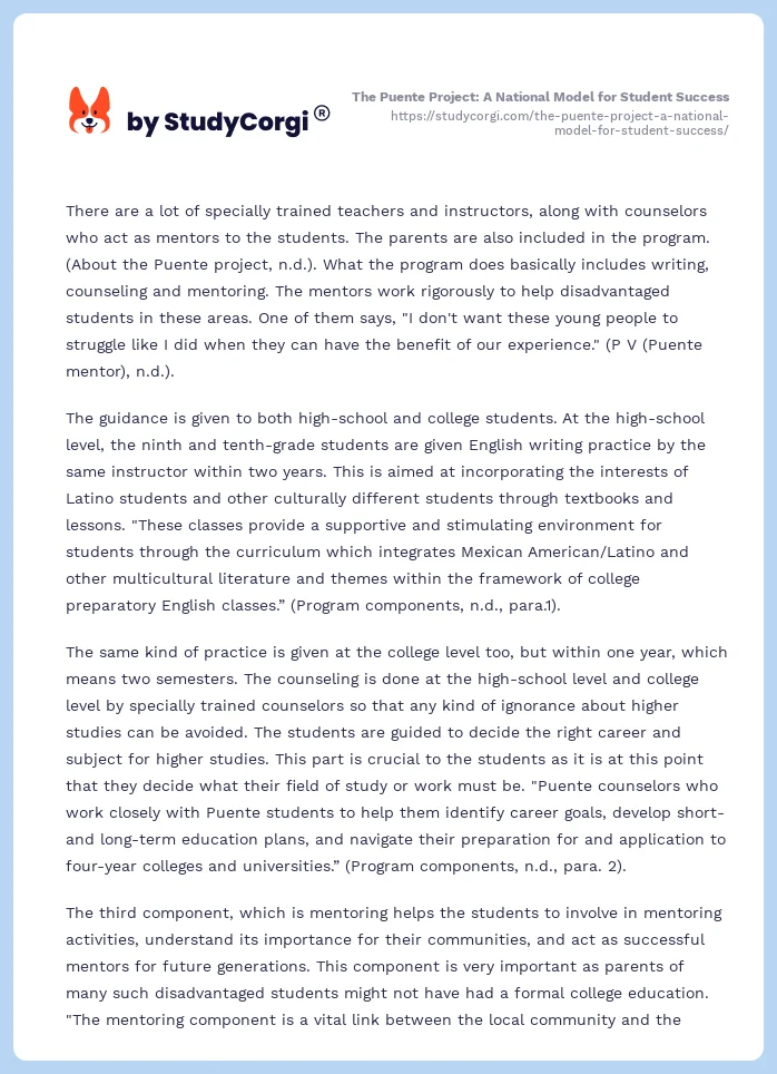 The Puente Project: A National Model for Student Success. Page 2