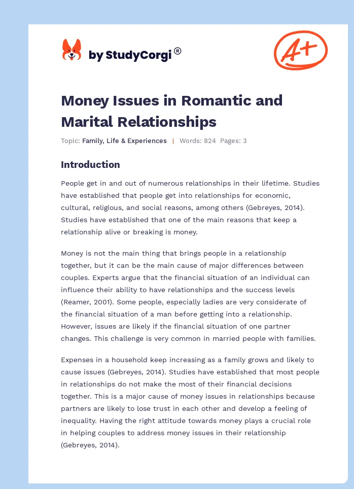 Money Issues in Romantic and Marital Relationships. Page 1