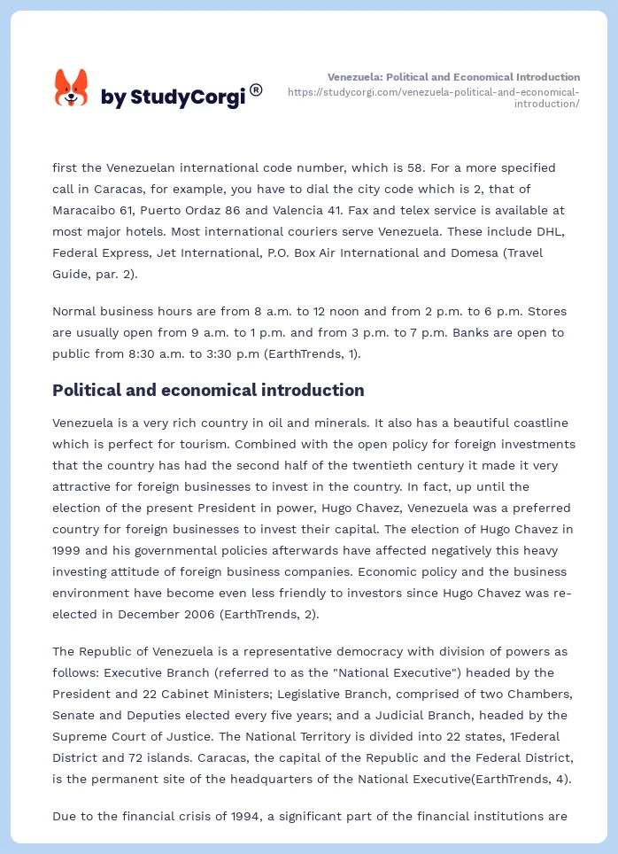 Venezuela: Political and Economical Introduction. Page 2