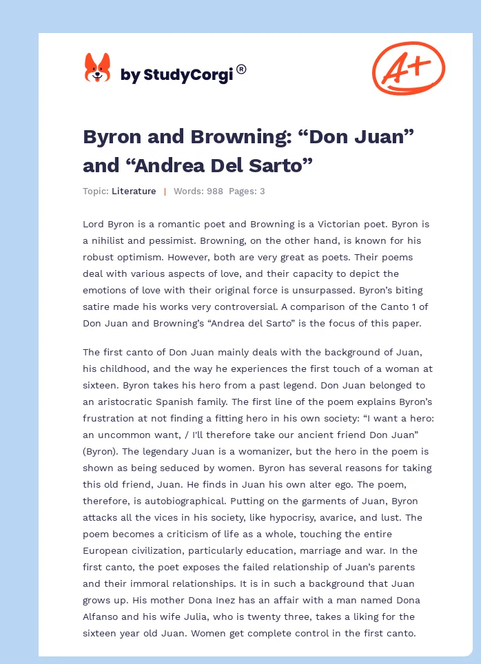 Byron and Browning: “Don Juan” and “Andrea Del Sarto”. Page 1