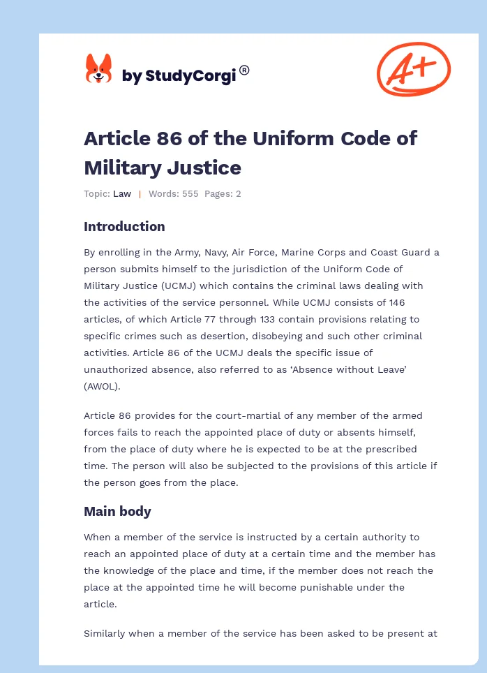Article 86 of the Uniform Code of Military Justice. Page 1