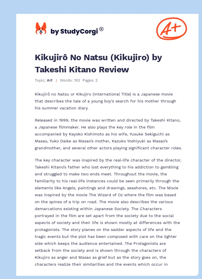 Kikujirô No Natsu (Kikujiro) by Takeshi Kitano Review. Page 1