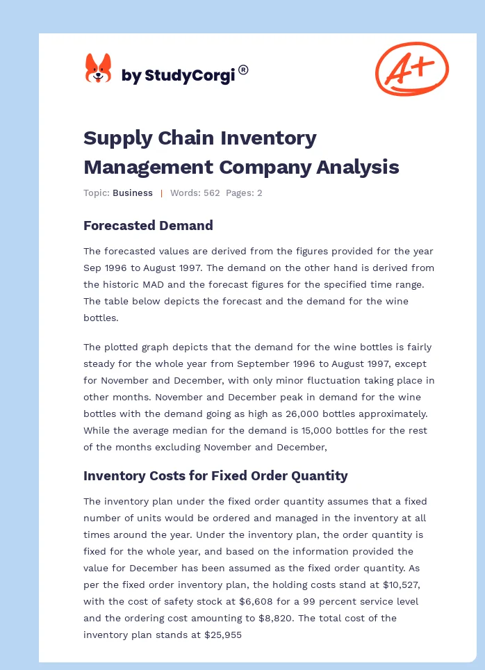 Supply Chain Inventory Management Company Analysis. Page 1