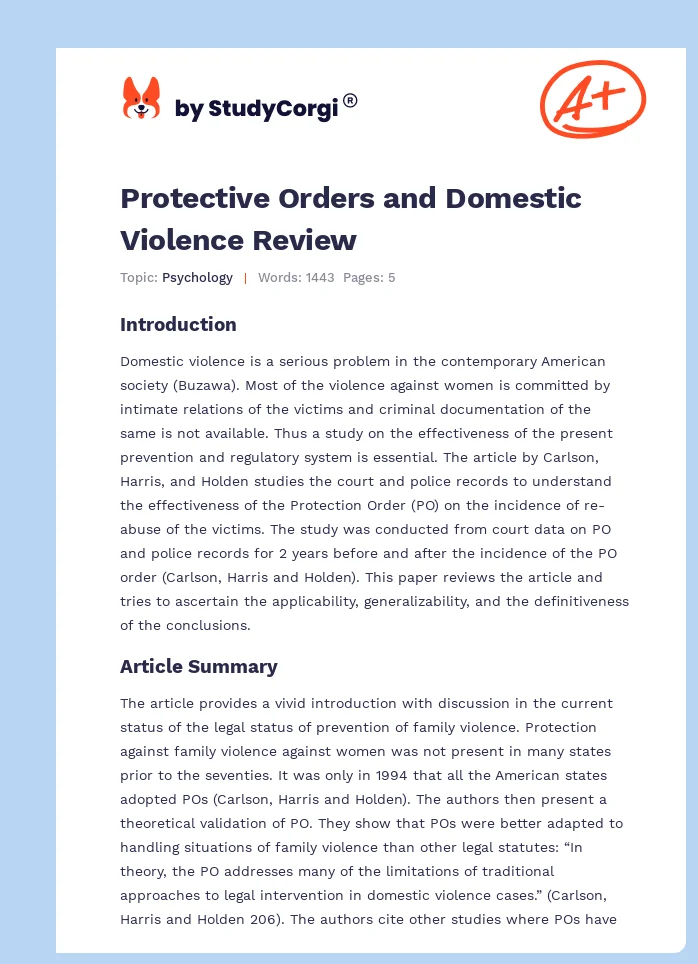 Protective Orders and Domestic Violence Review. Page 1