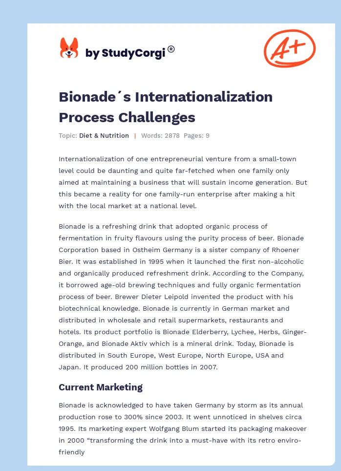Bionade´s Internationalization Process Challenges. Page 1